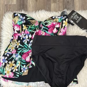Miraclesuit Floral Black Bikini Size 12 NWOT